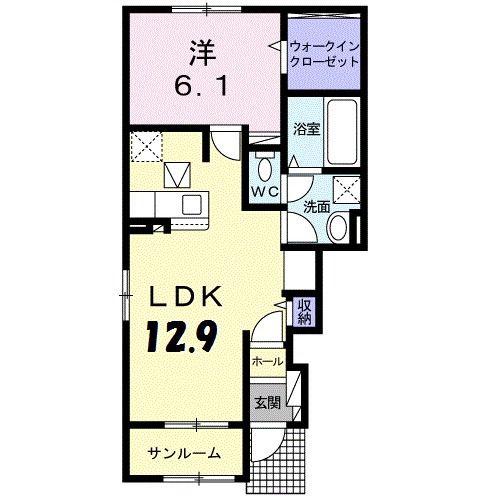 プランドールI(1LDK/1階)の間取り写真