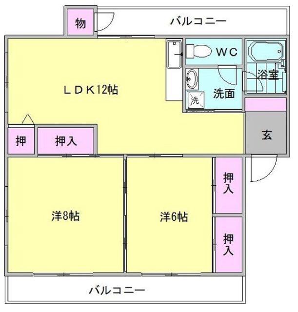 パークサイド長丘(2LDK/1階)の間取り写真