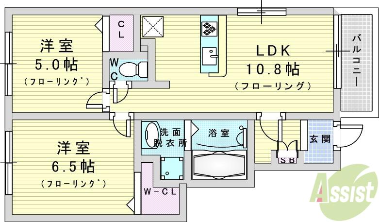 鳥飼下2丁目アパート(2LDK/1階)の間取り写真