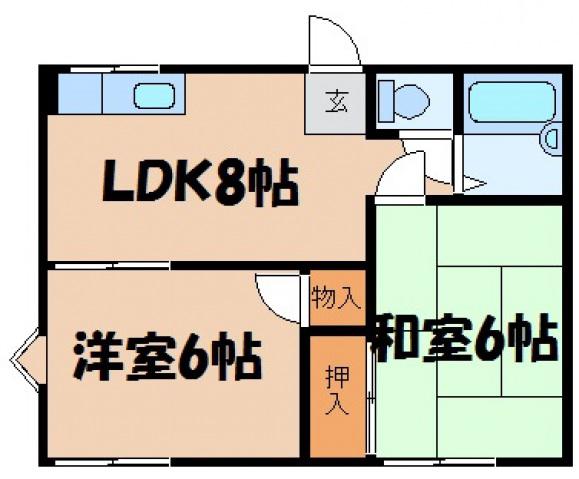 ベルゾーネ桑原(2LDK/1階)の間取り写真