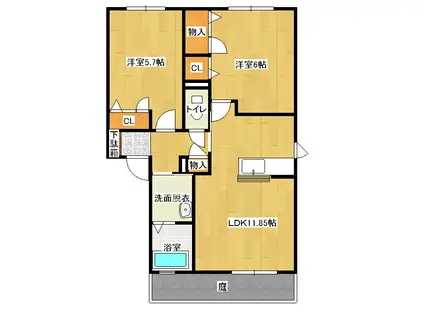 ヴェルドミールK  A棟(2LDK/2階)の間取り写真