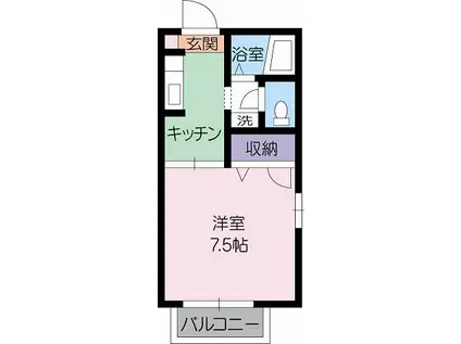 大夢48C(1K/1階)の間取り写真