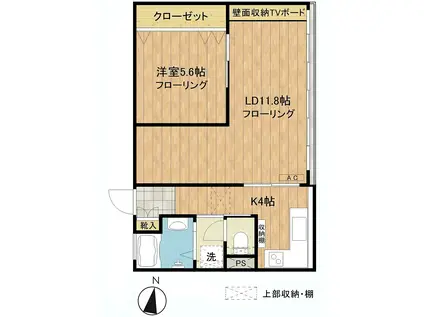 山王パレス(1LDK/4階)の間取り写真