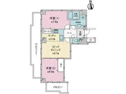 御影ロジュマン601号(2LDK/6階)の間取り写真