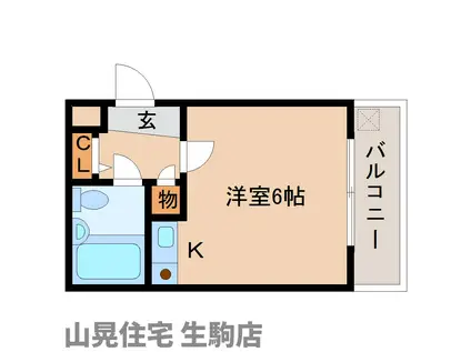 ドリーム東生駒(ワンルーム/2階)の間取り写真