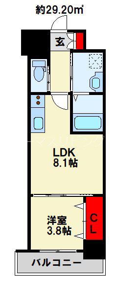ERUZA GLANZ中津口(1LDK/14階)の間取り写真