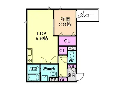 クレール塚本(1LDK/3階)の間取り写真