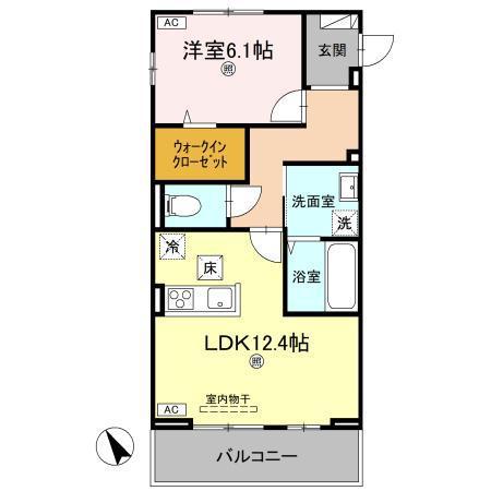 J.リヴェール高松西宝町 C棟(1LDK/1階)の間取り写真