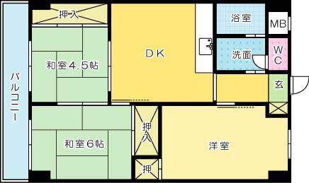 プレアール大田町(3DK/6階)の間取り写真