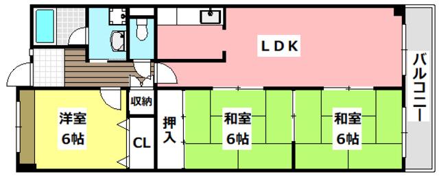ルノン茨木(3LDK/4階)の間取り写真