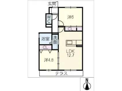 サン・フェリーチェB棟(2LDK/1階)の間取り写真