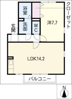 リヴェール岐南(1LDK/2階)の間取り写真