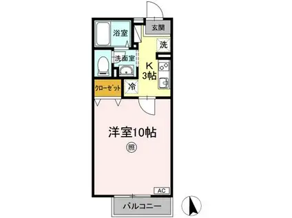 秋桜 B棟(1K/1階)の間取り写真