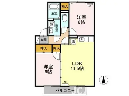 エスポワール大豆 B棟(2LDK/2階)の間取り写真