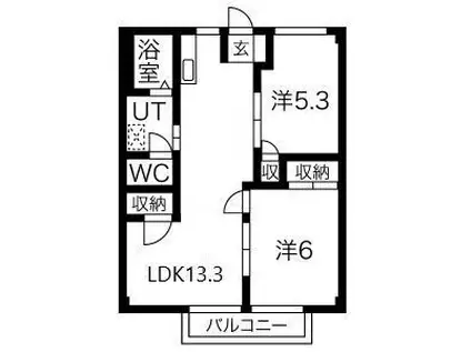アーバンライフ旭陽B(2LDK/1階)の間取り写真