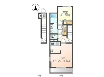 ソレイユ元山町I(1LDK/2階)の間取り写真