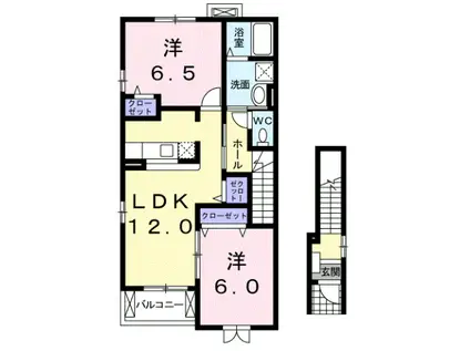 ルミエルドソレイユ(2LDK/2階)の間取り写真