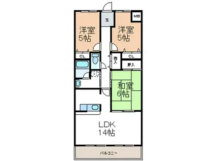 第2グランドビル永吉(3LDK/4階)の間取り写真