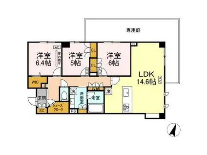 プライムフォレスト百合ヶ丘(3LDK/1階)の間取り写真