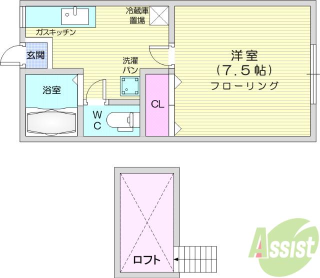 ロイヤルメゾンC(1K/2階)の間取り写真