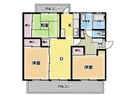 京都東山406棟(3DK/1階)の間取り写真