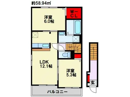 リーヴァ TAO(2LDK/2階)の間取り写真