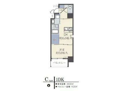 アザレア梅田(1DK/4階)の間取り写真