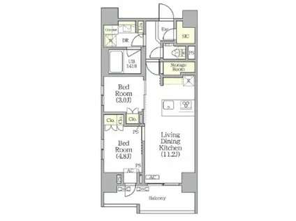 アーバンコア旗の台(2LDK/10階)の間取り写真