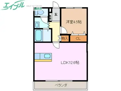 コーキア神楽(1LDK/1階)の間取り写真
