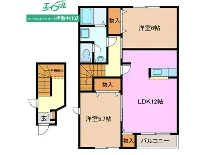 近鉄名古屋線 南が丘駅 徒歩15分 2階建 築23年(2LDK/2階)の間取り写真