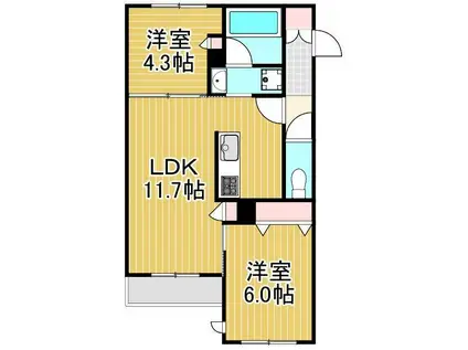 OPUSIIIUMEJIMA(2LDK/2階)の間取り写真