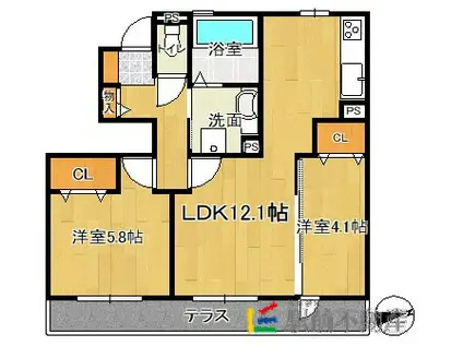 木犀館II(2LDK/1階)の間取り写真