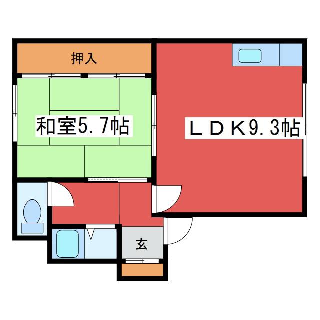 二条コーポ(1LDK/2階)の間取り写真