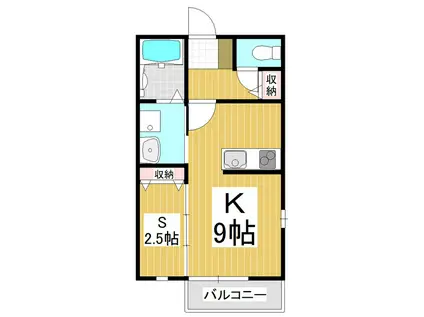 ウィズハイムソレイユ(1SK/2階)の間取り写真