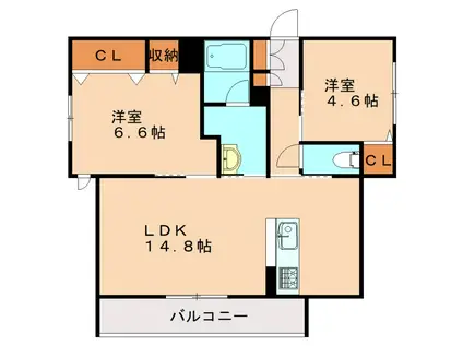 シャーメゾンさくら通 B棟(2LDK/2階)の間取り写真