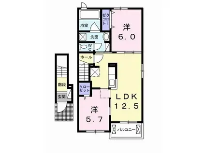 グランシャリオIII(2LDK/2階)の間取り写真