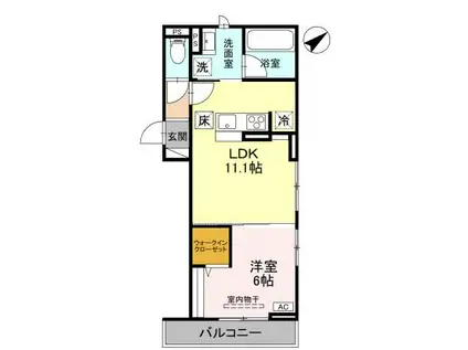 D-ROOM弓町I(1LDK/1階)の間取り写真