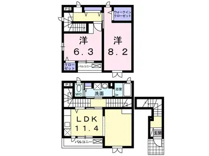 プリムローズ・CK(2LDK/2階)の間取り写真