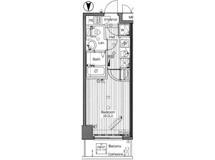 グランドガーラ南麻布(1K/6階)の間取り写真