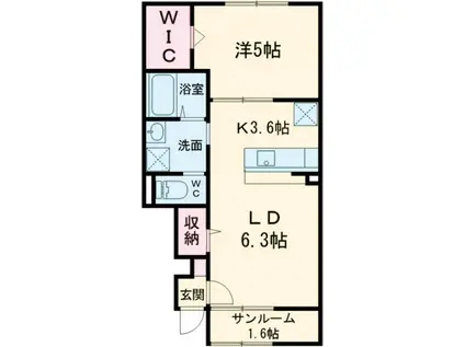 ヒッポ阿方 A棟(1LDK/1階)の間取り写真