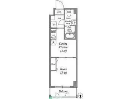 アーバハイツ六町環七北通(1DK/4階)の間取り写真