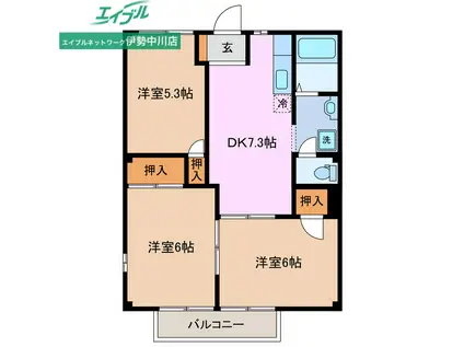 クイーンズタウン元町 I(3DK/1階)の間取り写真