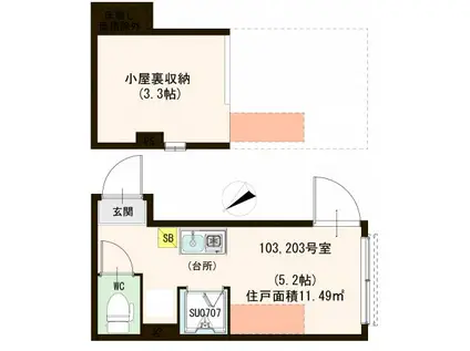 TIARA北千住(ワンルーム/2階)の間取り写真