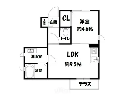 シャーメゾンE.N東山三条(1LDK/1階)の間取り写真