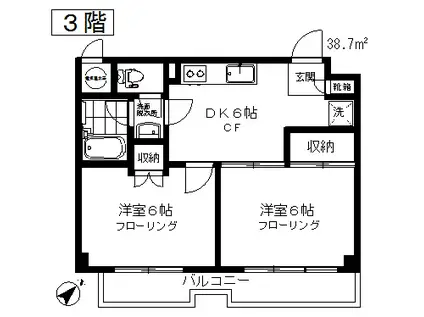 MKビル(2DK/3階)の間取り写真