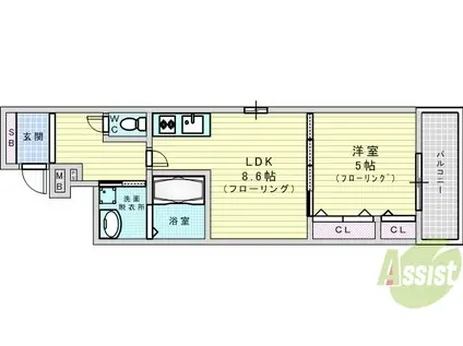 フジパレス内本町3番館(1LDK/3階)の間取り写真
