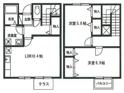 ル・セタリアB棟(2LDK/1階)の間取り写真