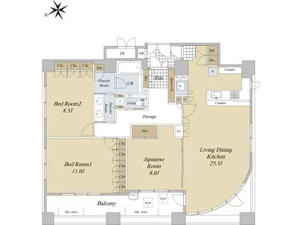 リーガル京都四条河原町通II(3LDK/12階)の間取り写真