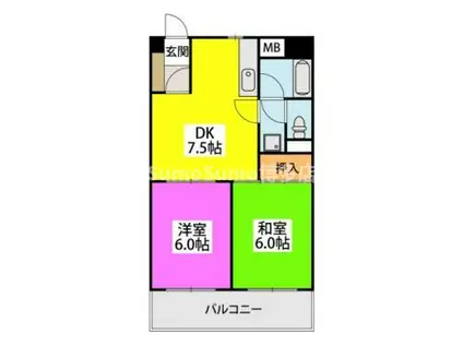 ダイアパレス大名(2DK/7階)の間取り写真