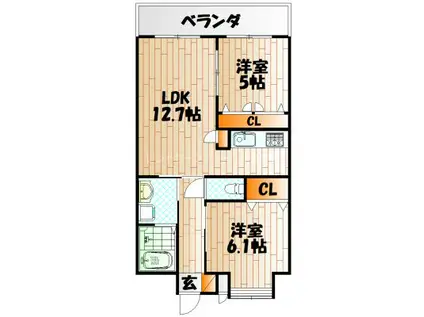 リード大手町(2LDK/13階)の間取り写真